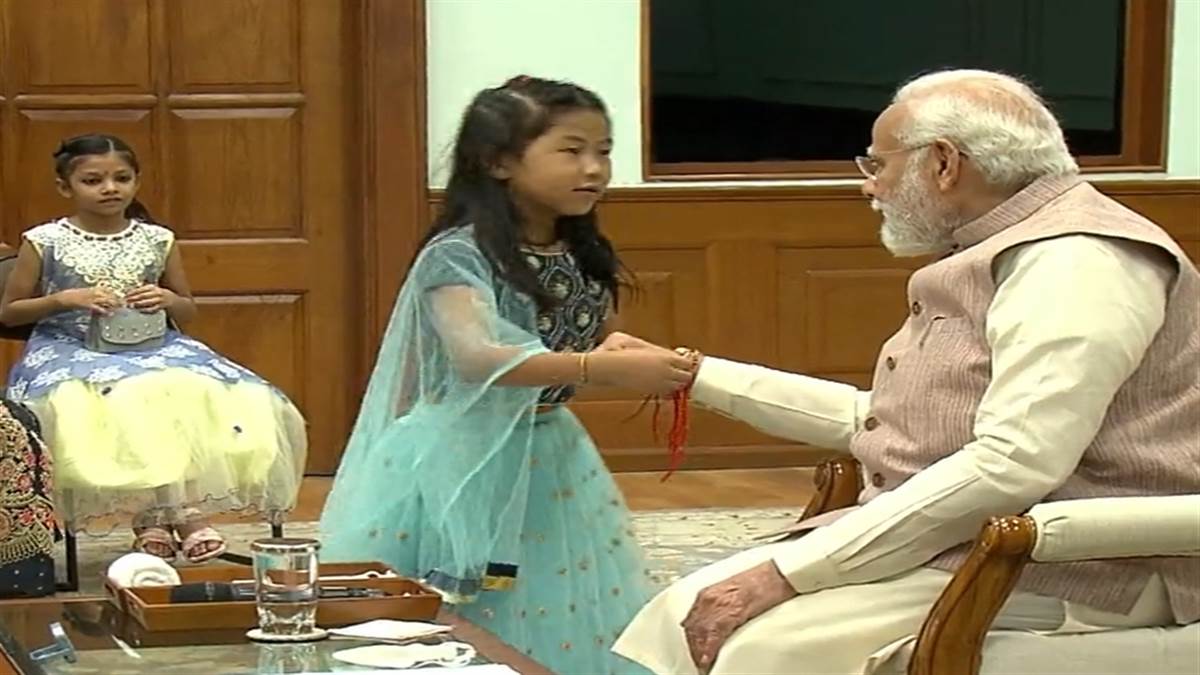 Prime Minister Narendra Modi celebrated the festival of Rakshabandhan at his office